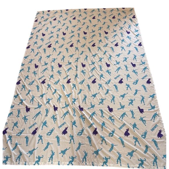 Fortnite Themed Twin Flat Sheet Blue White 64"x95" Video Game - Picture 1 of 7